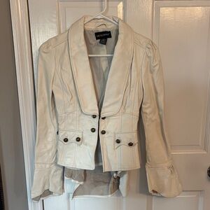 White/cream Leather Jacket by Metrostyle
